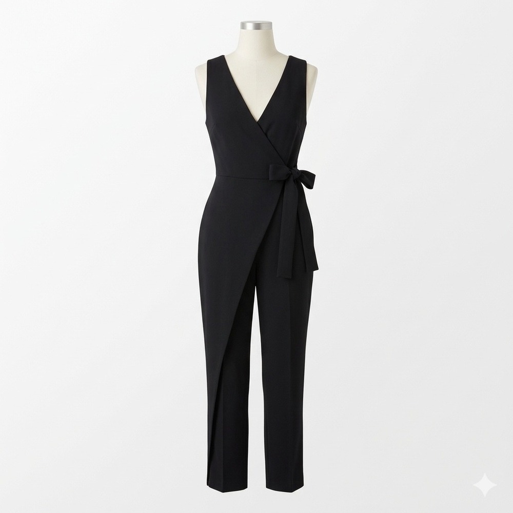 BCBGeneration‎ Jumpsuit Women 2 Black Faux Wrap Side Tie Sleeveless V-Neck Party